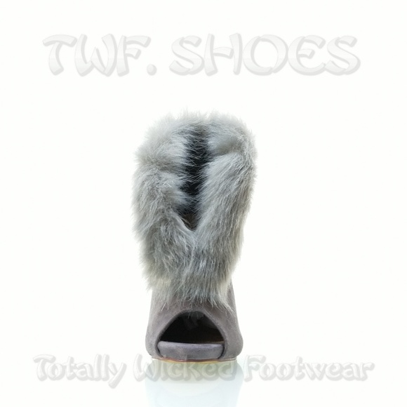 Fur Trim Split Cut Front Peep Toe Ankle Bootie - Picture 11 of 16